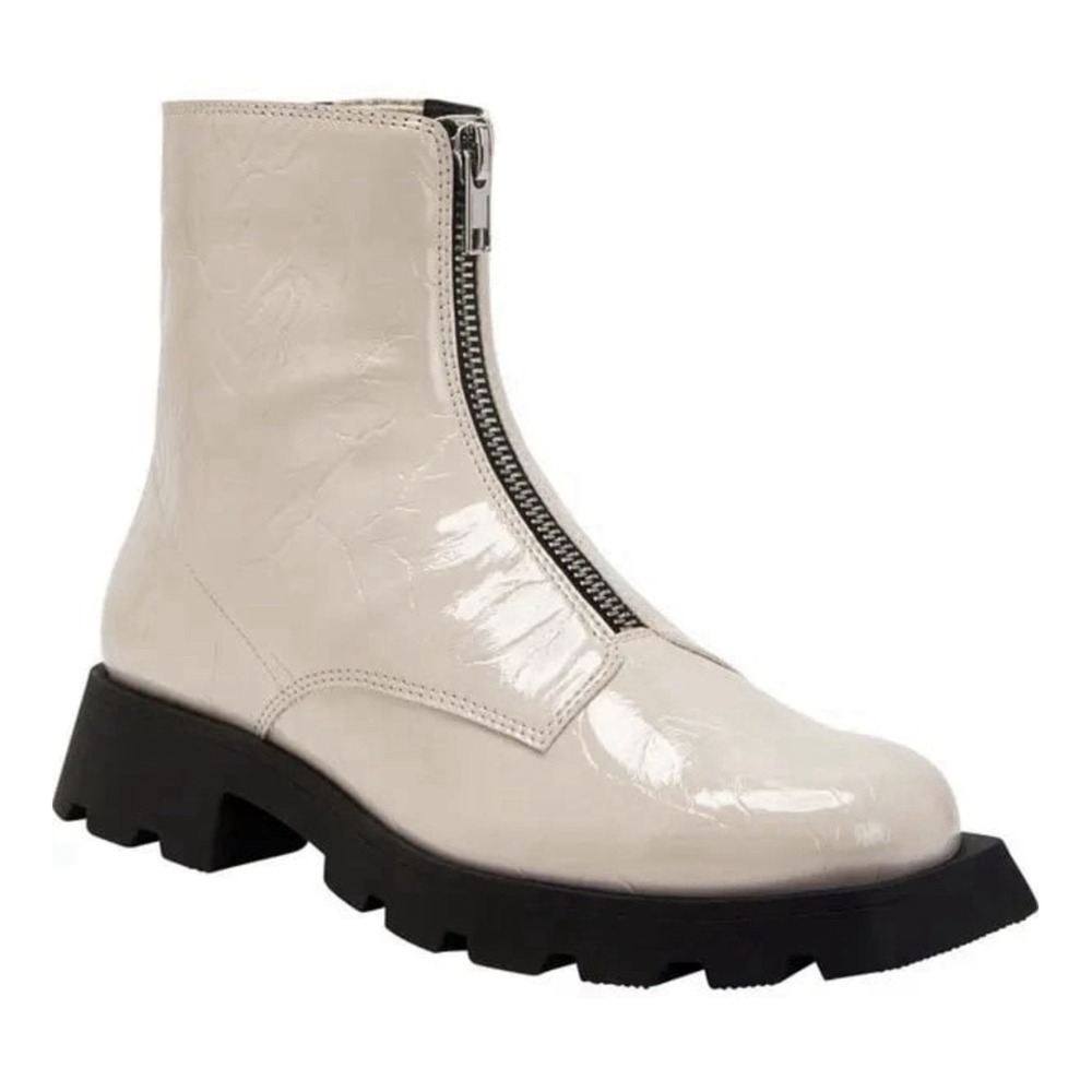Katy Perry Daarling Combat Boot Chalk‎ Cream Wrinkle Patent Womens 9.5 New